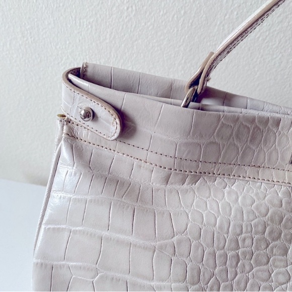 Claudia Firenze CROC EMBOSSED LARGE LEATHER TOTE BAG SATCHEL OFFICE TRAVEL Beige - Picture 3 of 13